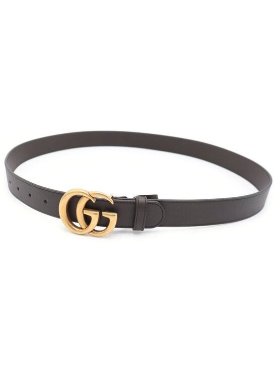 Gucci Double Logo Buckle Leather Belt Gold Brown